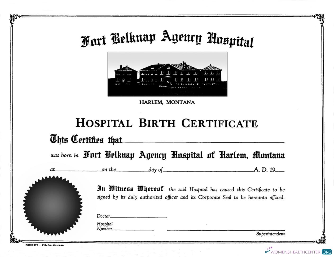 Download United States Fort Belknap Agency hospital birth certificate Photoshop template